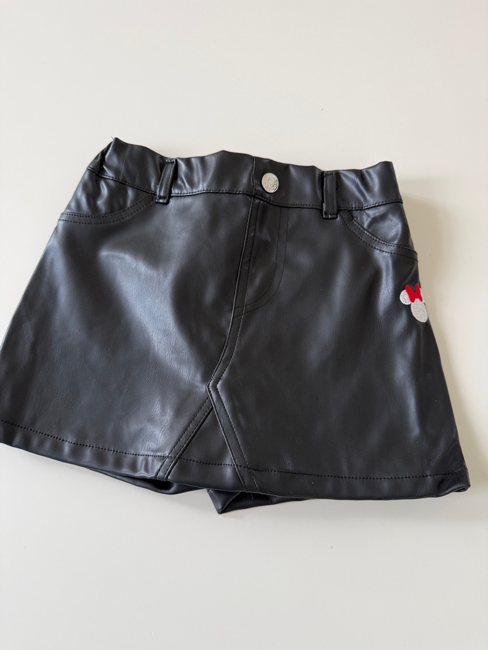 Disney Black Faux Leather Skort with Minnie Accent